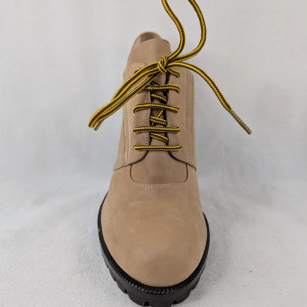 Jenni Kayne Tan Suede Lace Up Slingback Heels Lug Sole Made in Italy Size 40